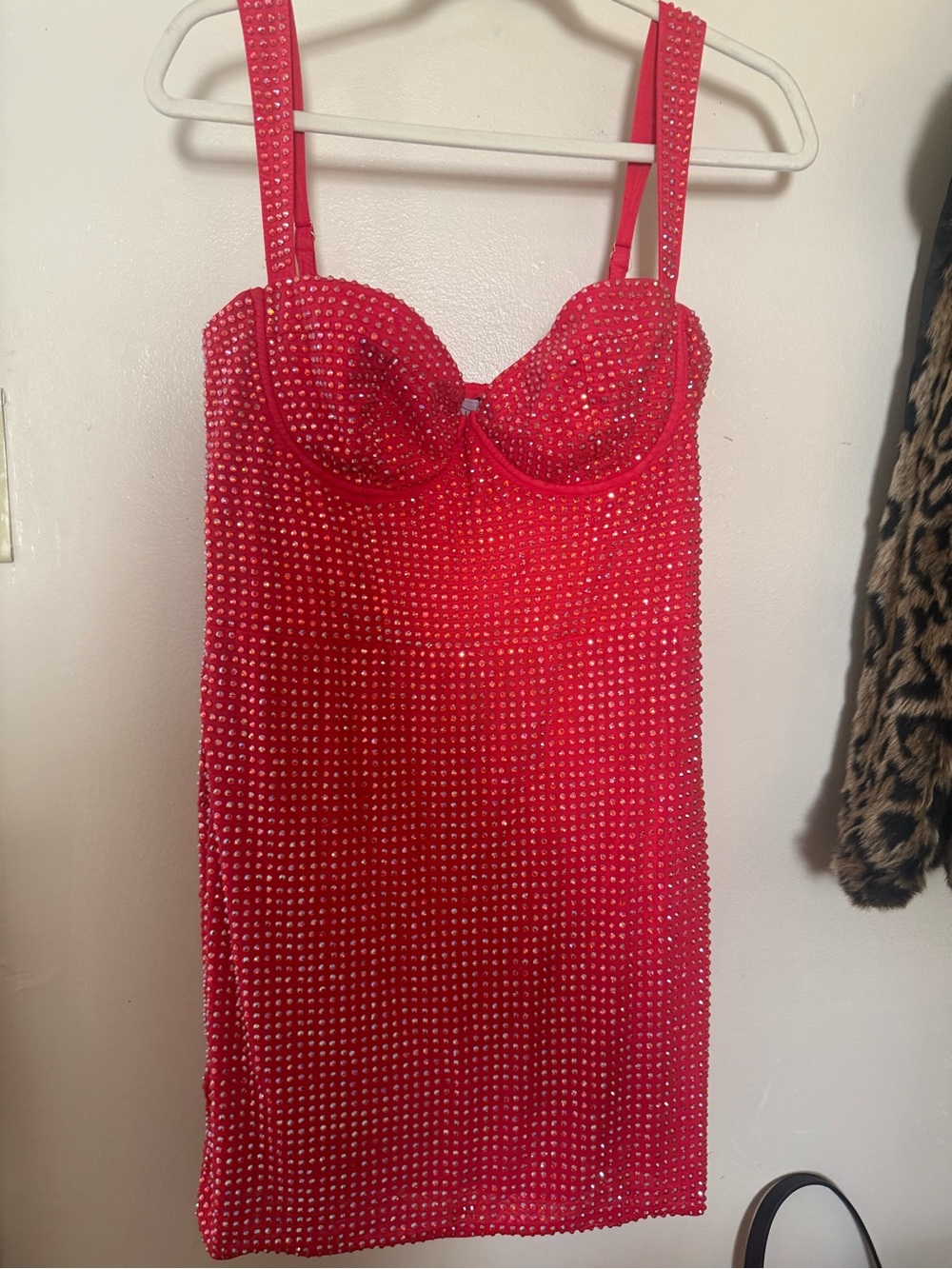 Oh Polly Red Crystal Embellished Bustier Slip Dress